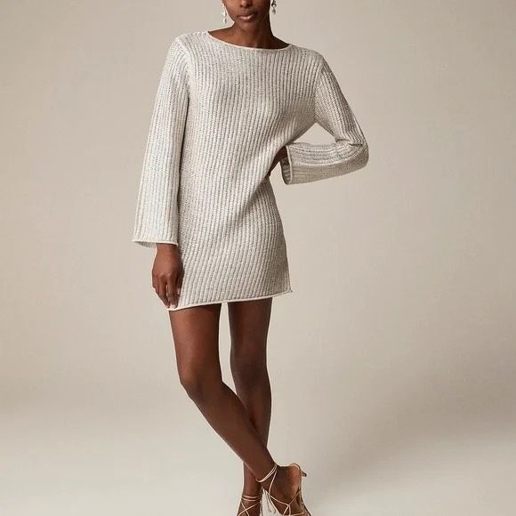 J. Crew Collection Metallic Linen Blend Open-weave Sweater Dress Coverup Size XS - Picture 1 of 12